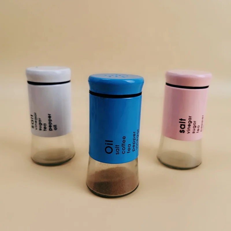 

Empty Round  Sea Salt Peppers Spice Shaker Storage Glass Spice Jars Packaging With Color Cover, Flint