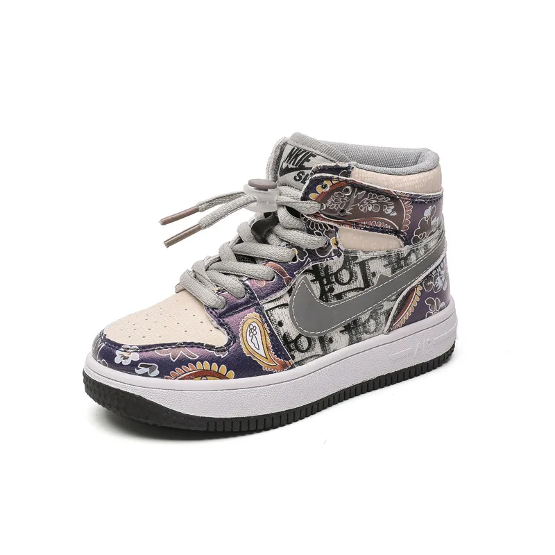 

new fashion brand printing girls high-top breathable basketball sneakers big boys walking casual shoes