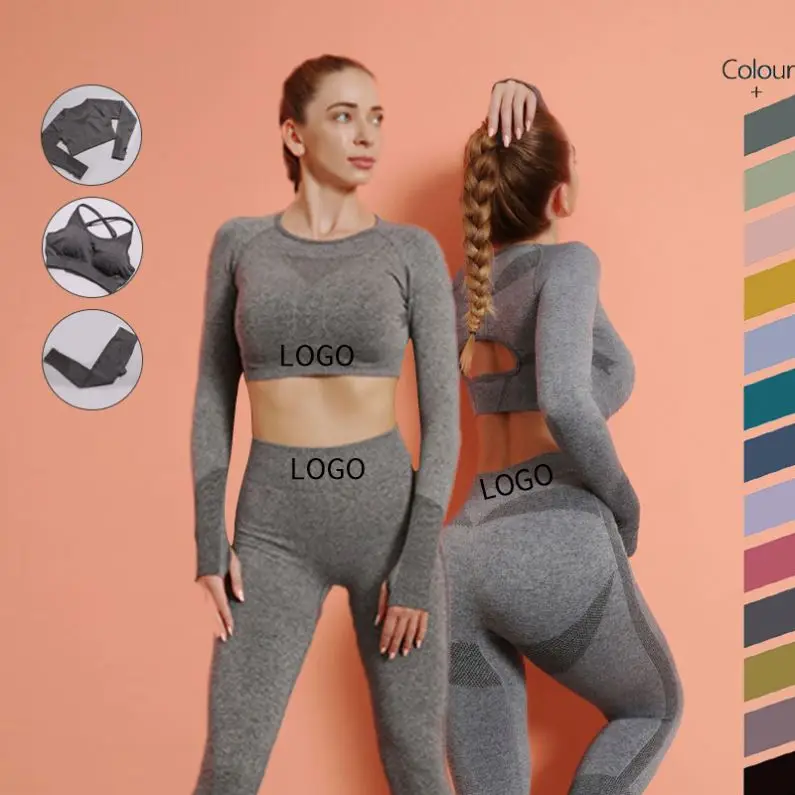 

Two Piece Gym Clothes Women Set Yoga Fitness Gym Women Set Yoga Ladies Gym Sports Workout Active Wear Set Fitness Crop Tops, Customized colors