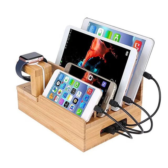 

Desktop Wood Charging Tablet Stand Cell Mobile Phone Holder Bamboo Wooden Docking Station, Wooden bamboo