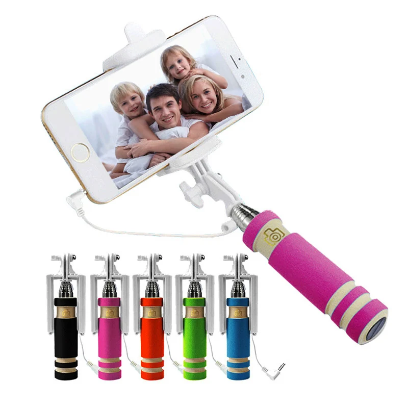 

Mobile Phone Mini Selfie Stick with Button Wired Cotton Material Handle Selfie Stick
