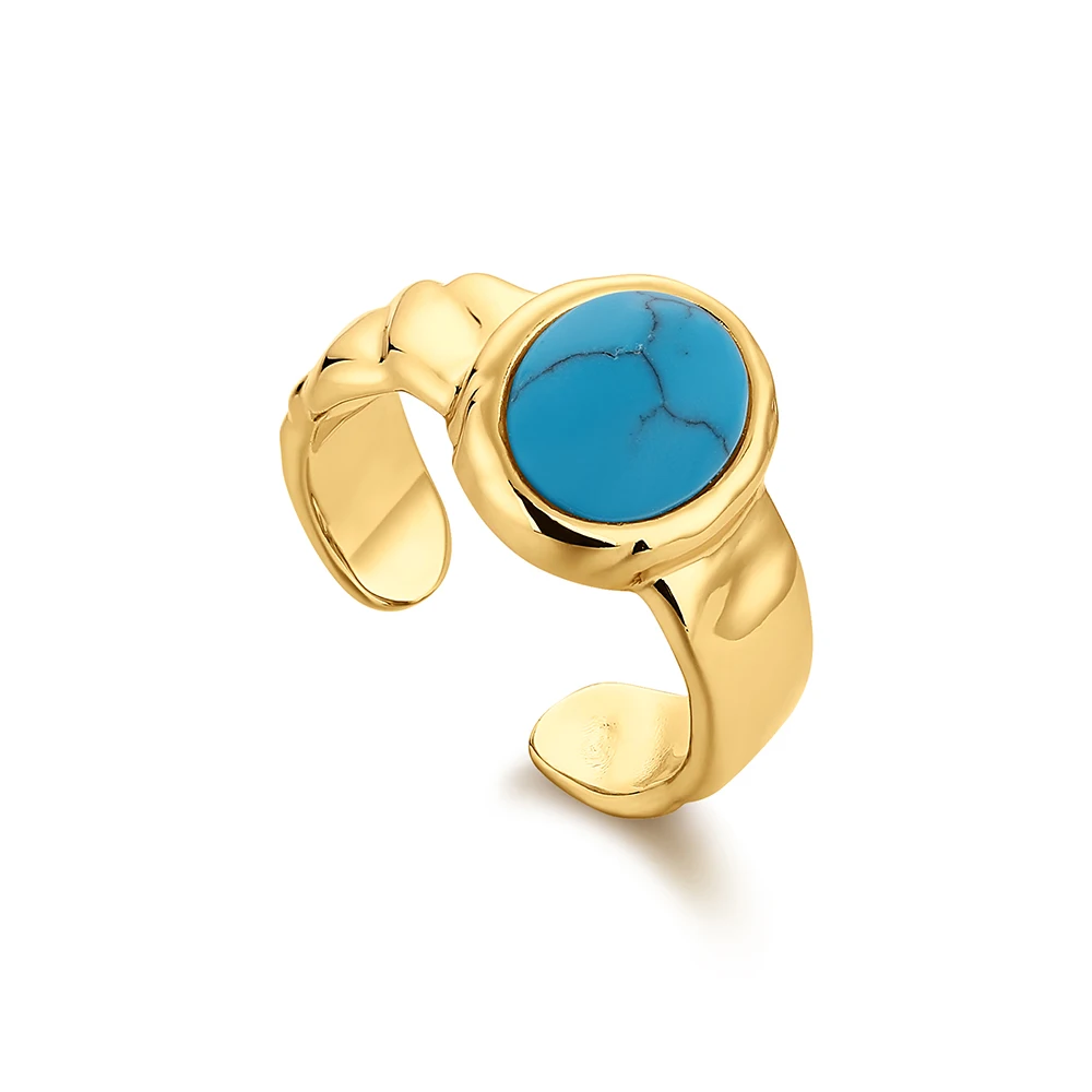 

Simple Fashion Style Single Turquoise Ring 18K Gold Plated Bras Ring Good Gift For Friends