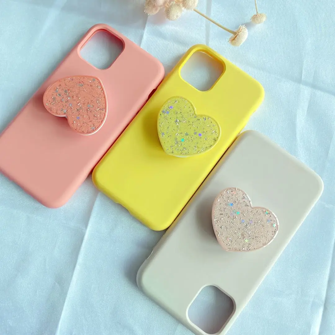 

glitter heart shape epoxy love cell phone stand popular phone socket phone mobile holder