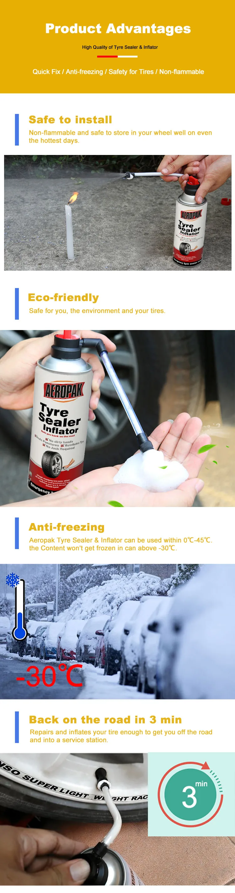 Aeropak aerosol Tire Sealant and Inflator foam