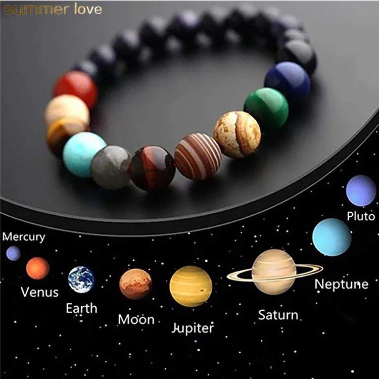 

New Friends Statement Natural Stone Bead Men Bracelet Galaxy Eight Planets Bead Bracelet Men And Women Bracelet Jewelry, As picture