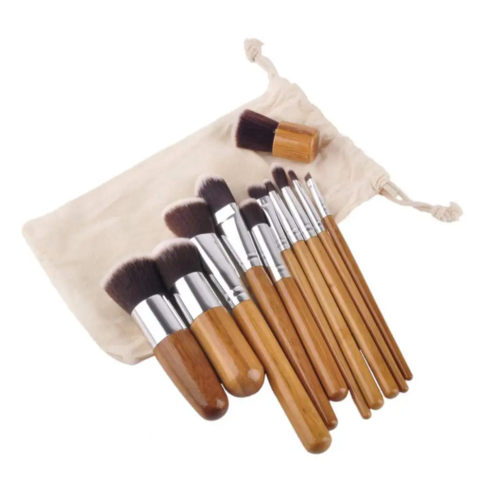 

11 Pieces Makeup Brush Set Professional Bamboo Handle Premium Brushes Kit With Bag, Nature color