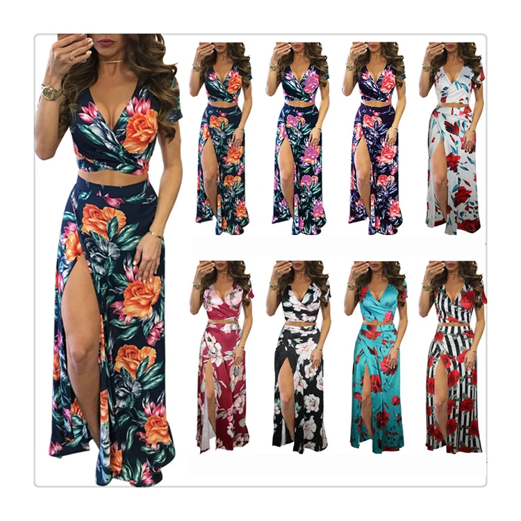 

Dresses women 2020 Floral dress two-piece suit short sleeve women sets, Customized color/as show