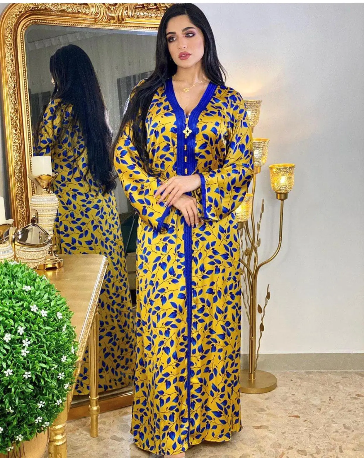 

Women Moroccan kaftan muslim arabic Islamic clothing, Yellow