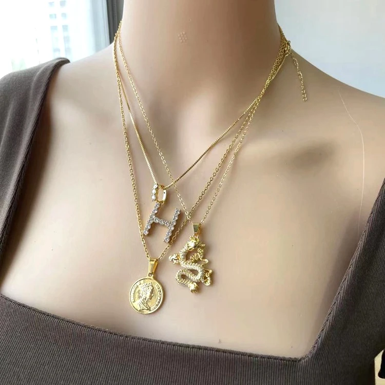 

2021 hot sale new diamond Chinese dragon necklace zodiac wholesale jewelry necklace
