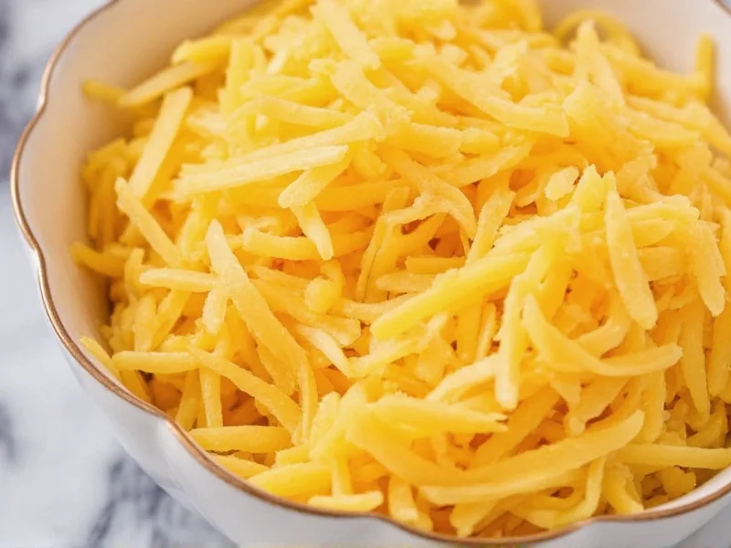 Freshly grated cheddar cheese in bowl