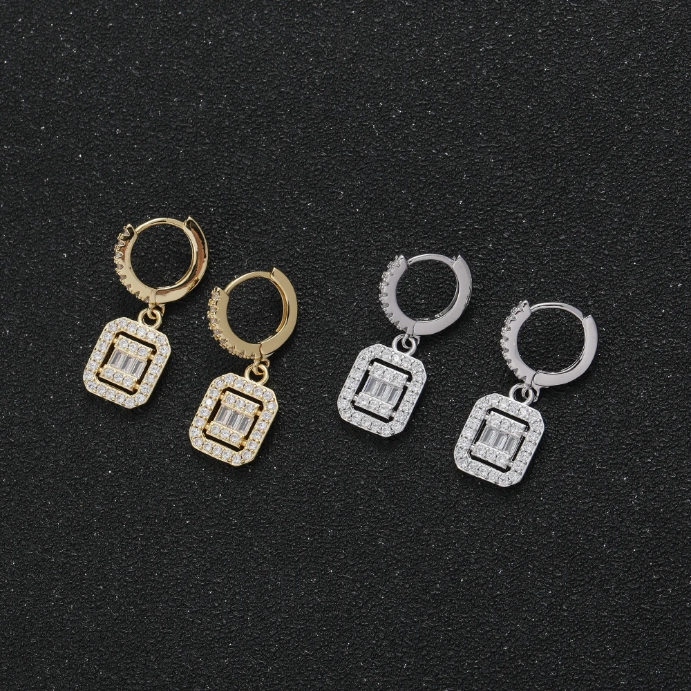 

TUNKALL E030 Hotsales bling bling earrings Brass setting zircon stud earrings hip hop Jewelry