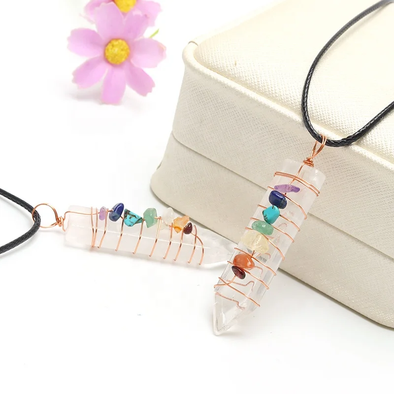 

New product natural clear quartz 7 chakra gemstone necklace woman wear necklace
