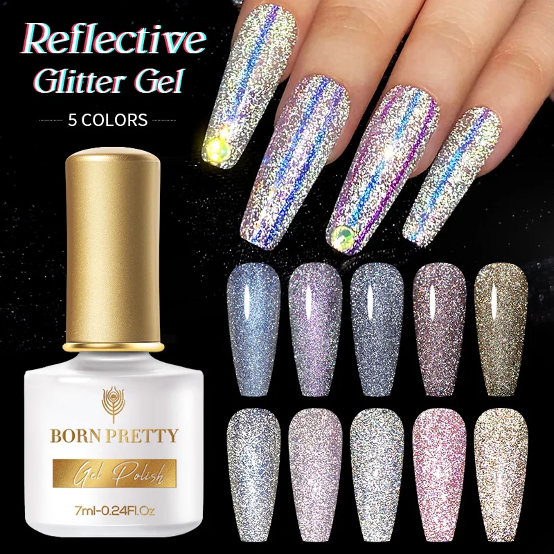 

BORN PRETTY Reflective Glitter Gel Nail Polish Auroras Nail Art Soak Off UV Glitter Gel Polish for Nails Design