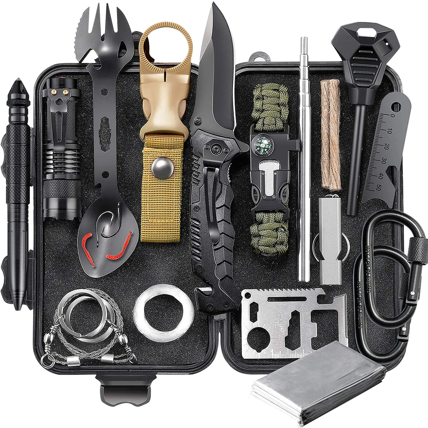 

24 in 1 Survival Gear Kit, Emergency EDC Survival Tools SOS Earthquake Aid Equipment for Camping Hiking