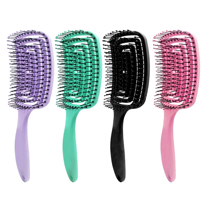 

Private label Black Wet/dry Use Curved Comb Curly Anti-Static Labyrinth Detangle Flexible Vent Large Natural Hair Brush, Pink, black, green,customized color accepted