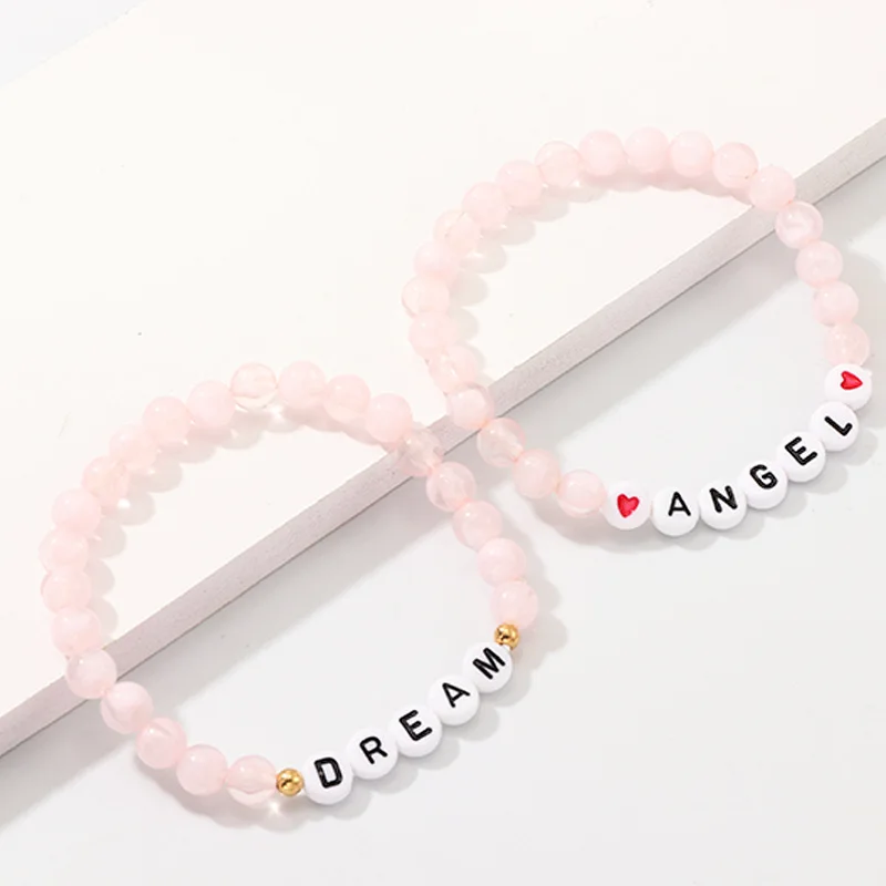 

Fashion Women Accessories Pink Dream Angel Letter Bead Bracelet Fashion Bracelet Jewelry For Girls