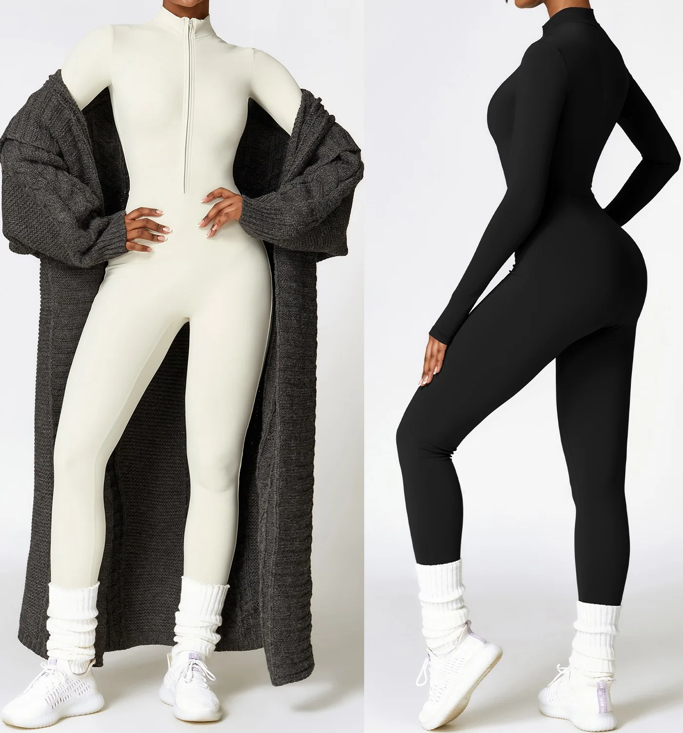 

Hot sale long sleeve zipper bodycon yoga jumpsuit fitness wear one piece jumpsuits for women