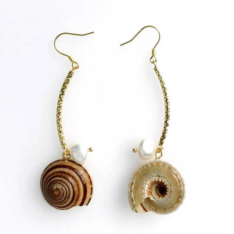 

E243 Boho Jewelry Good Selling shell Drop Dangle Hook Real Pearl Jewelry for women 2021