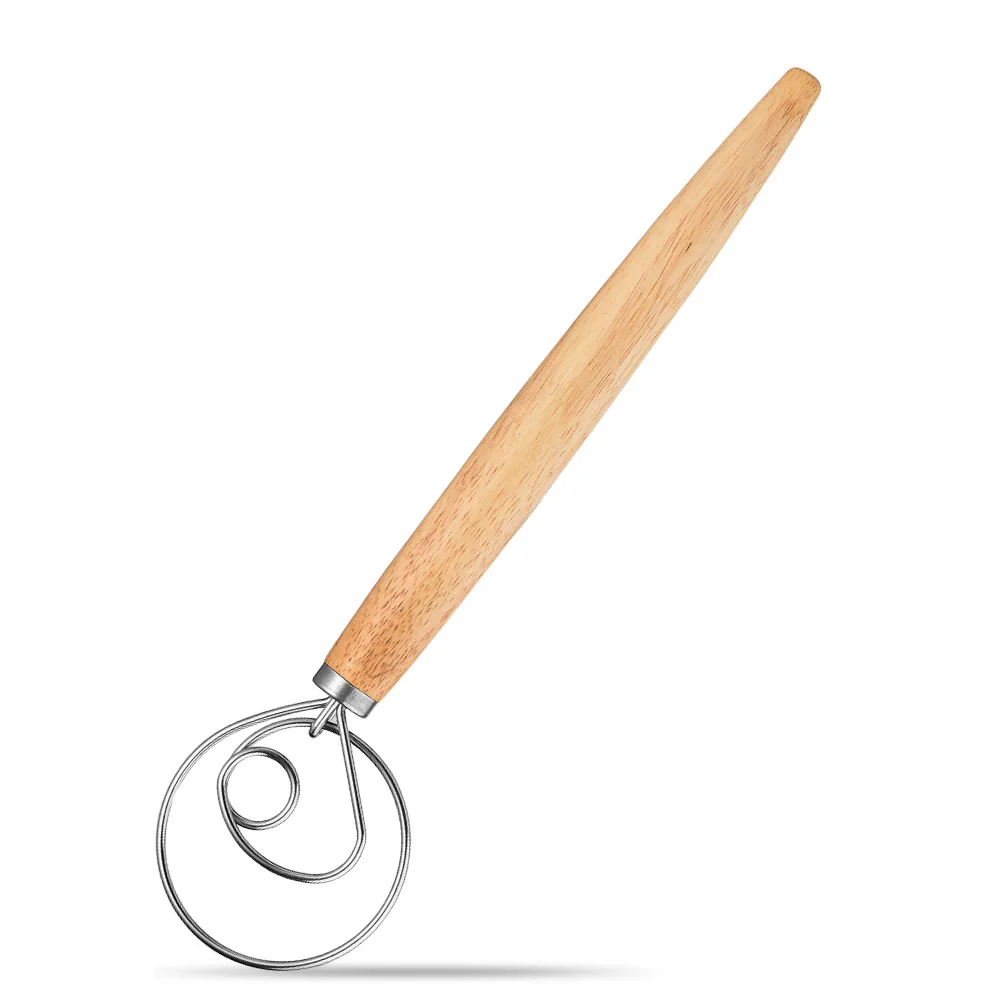 

Household Stainless Steel Whisk Manual Wooden Stick Mixer Eggs