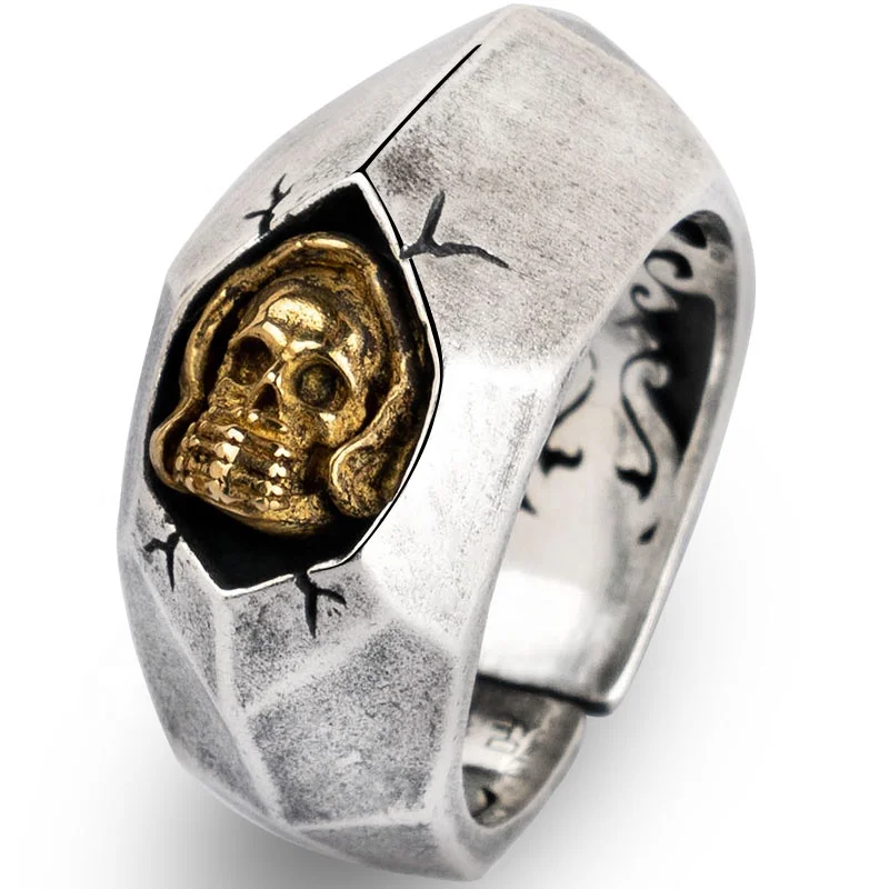 

Crack Skull Silver rings for man Vintage Punk Sterling Silver fashion jewelry hip pop mygrillz