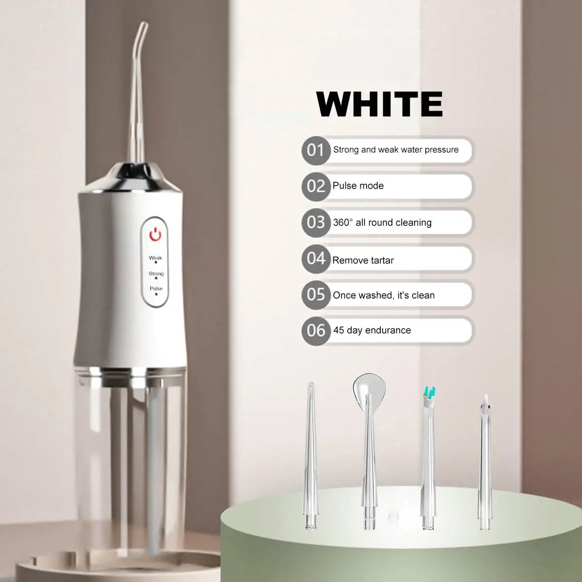 

Electric tooth water losser Oral Irrigator Rechargeable Electric tooth flosser in dental flosser with Cleanable Water Tank, White/green/pink