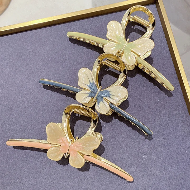 

SAYOUNG New Product Elegance Style Custom Color Wholesale Hair Claw Clip Alloy Butterfly Flower Hair Claws for Accessories Women