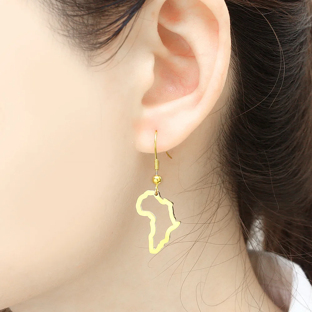 

Hot Selling High Polished African Map Hoop Earrings For Women Stylish Stainless Steel Earrings, As pictures