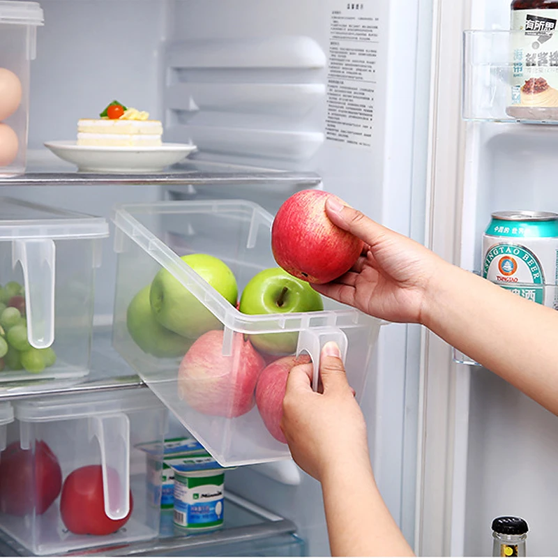 

Pantry and Refrigerator Organizer Bins for Kitchen and Cabinet Storage Stackable Food Bins with Handles, Transparent