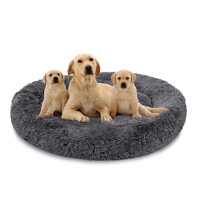 

Dropshipping Pet Round Donut Soft Sofa Calming Plush Faux Fur Cat Dog Bed Gradient Colour, Picture
