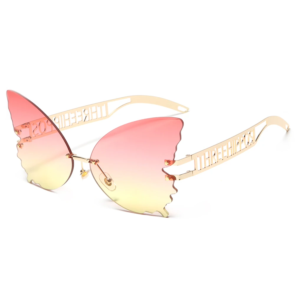 

THREE HIPPOS 2021 new arrivals Kids Butterfly Sunglasses metal framework Rimless Shades Colorful party Sun Glasses Children, 6 colors