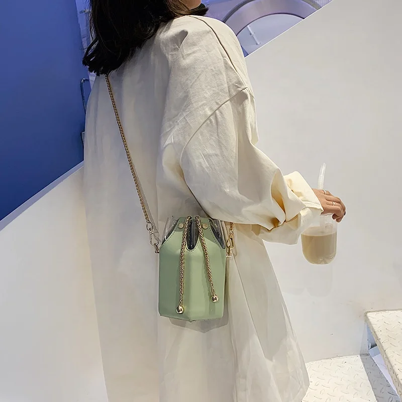 

Ladies New Korean High Quality Rivet chain Female Bucket Shoulder Messenger Bags women crossbody Bag, Customized color