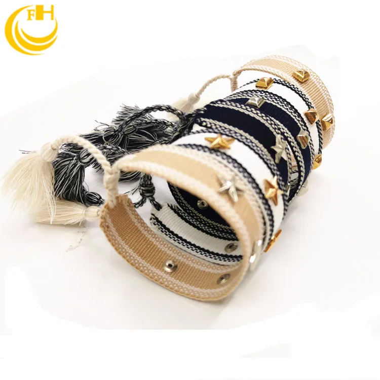 

2020 New woven bracelet braided with studded &woven bracelets custom supplier, Mixed colors