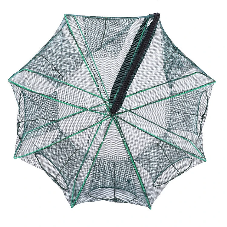 

2022 New net fish 6 Holes Shrimp Cage Nylon Foldable Crab Fish Trap Cast Net Fishing Net, Green