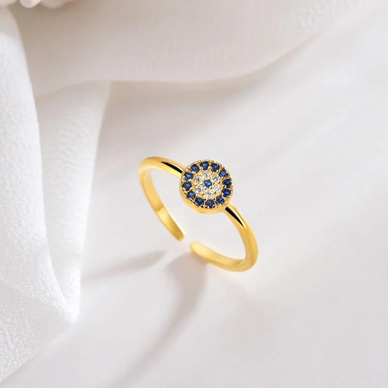 

Wholesale Elegant 925 Sterling Silver Jewelry 18K Gold Plated Evil Eye Zircon Adjustable Ring YF2496