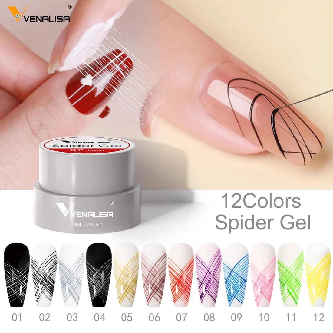 

VENALISA Nail Art 5g Spider Gel Wire Drawing Liner Nail Polish Gel DIY Design Black White Silver Gold Neon Color Painting Gel