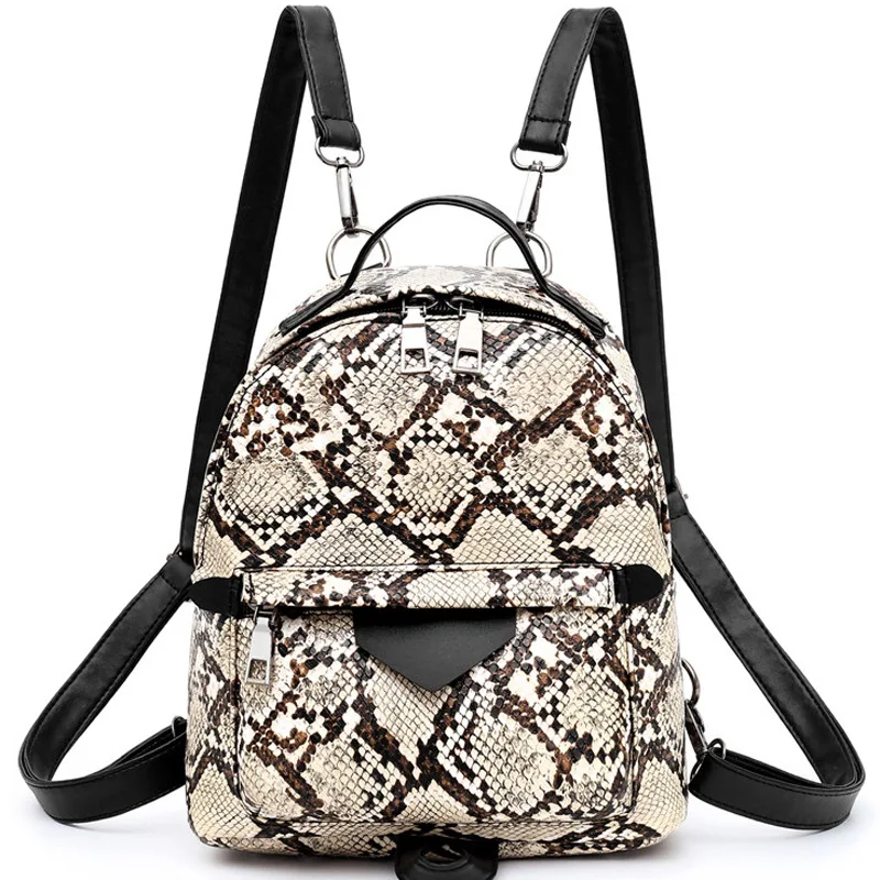 

snake skin leopard print pattern women bag fashion capacity school backpack