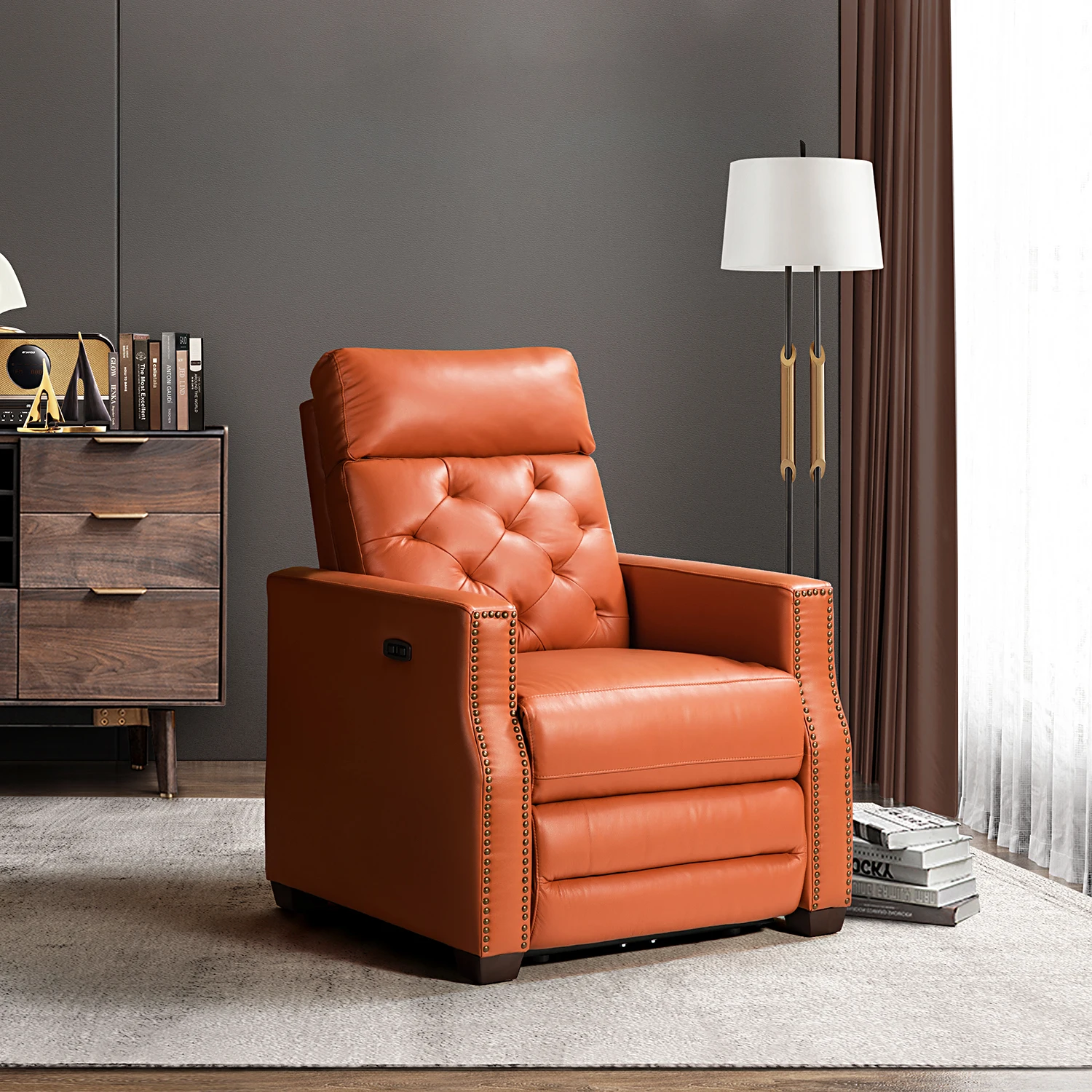 

Modern high-back sofa living room genuine leather recliner sofa chair