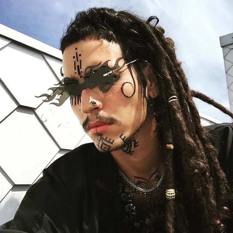 

2022 New metal sunglasses fashion Flame one piece sunglasses small frame sunglasses