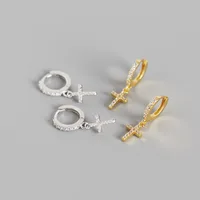 

2019 NEW 925 Sterling Silver Small CZ Diamond Cross hoop earrings for women