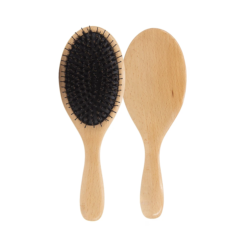 

Frosted Black Boar Bristle Nylon Paddle Brush Wild Boar Bristle Extension Brush, Natural