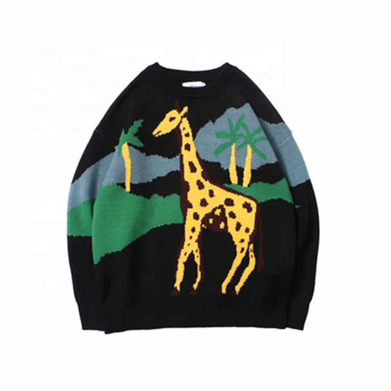 

Men Sweater Japanese retro Harajuku style Santa embroidery sweater round neck pullover couple sweater men and women loose