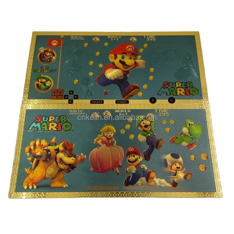 

6 designs Japan game super mario bros movie plastic card 24k gold plated foil pvc banknote with custom design