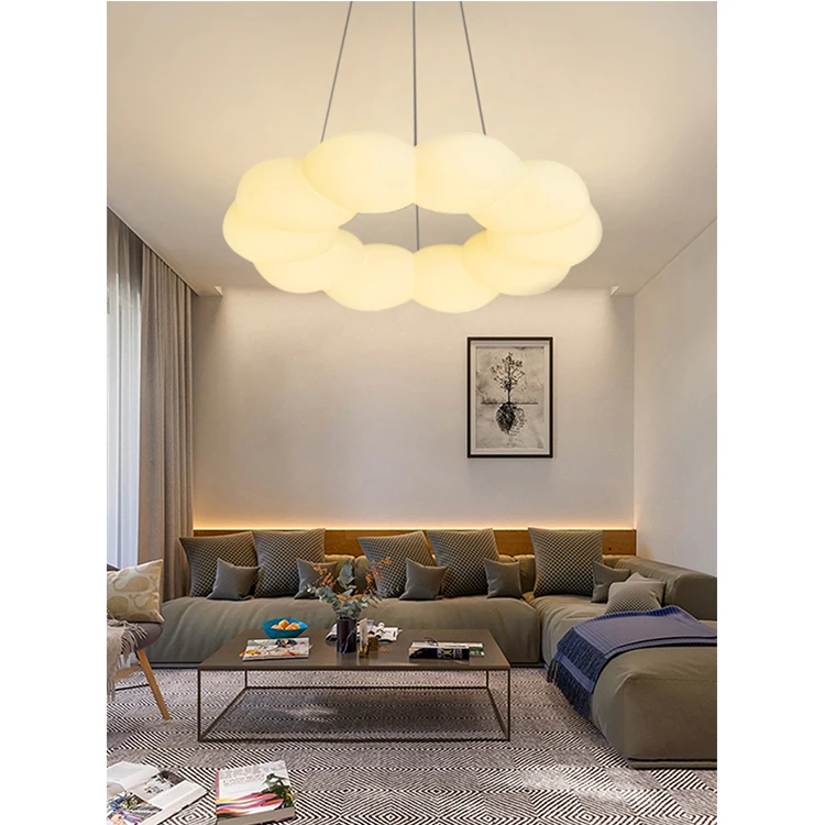 Living room flower PE diffuser wide light emitting dimmable LED chandelier pendant light