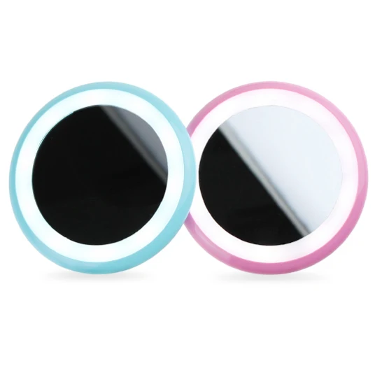 

3.5'' Portable Compact LED Cosmetic Pocked Mirror Makeup Mirror with Lighting, Pink/blue