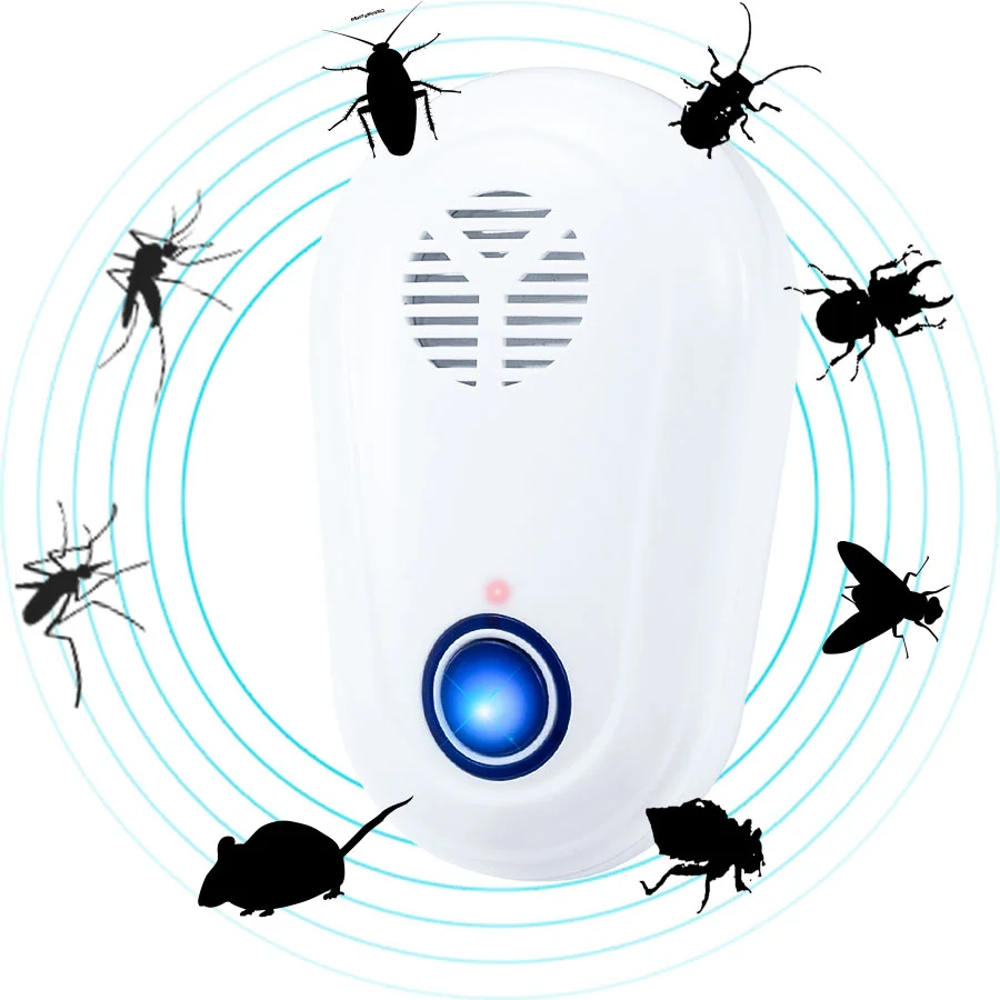 

Ultrasonic mosquito repellent high Powerful Electronic Mouse Bug Spider lizard Ants mice rat repeller, White + blue