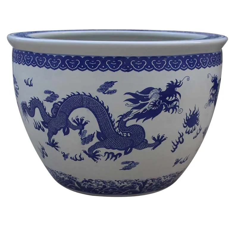 

Chinese Style Blue and White Outdoor Big Ceramic Dragon Pots