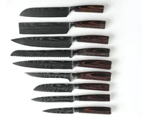 

high quality laser damascus kitchen chef knife set with PAKKA eco-friendly handle