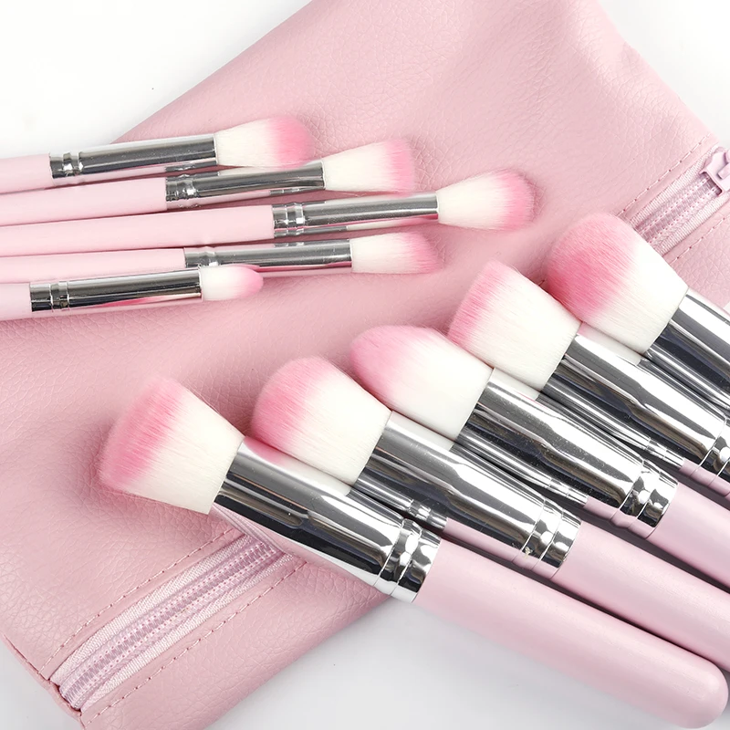 

Wholesale 10 Pcs Hot Sell Customization Eye Shadow Eyebrow Foundation Blending Beauty Makeup Brushes Set, Pink