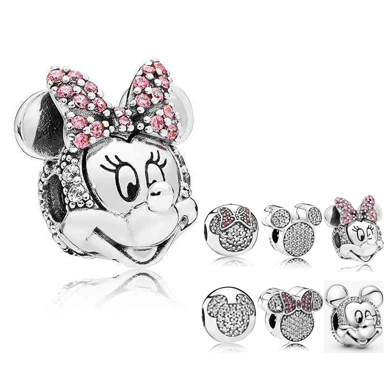 

100% 925 Sterling Silver 1:1 Mickey mouse Charms clips for bracelet women jewelry