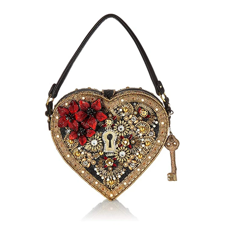 

high end handmade evening bag faux crystal embroider handbag heart handbag